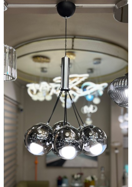 Zeppelin Cloud Silver Chrome 7'li Beyaz Cam Avize