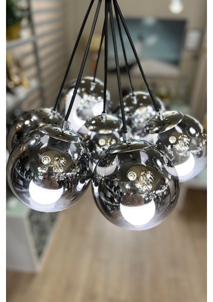 Zeppelin Cloud Silver Chrome 7'li Beyaz Cam Avize modelleri