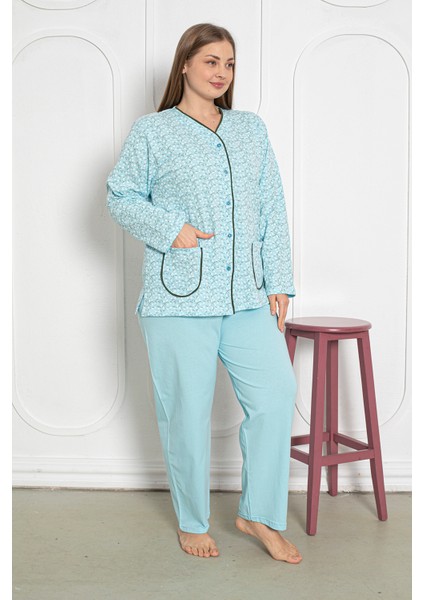 %100 Pamuklu Uzun Kollu Boydan Düğmeli Büyük Beden Kadın Pijama Takımı 206 fiyatları