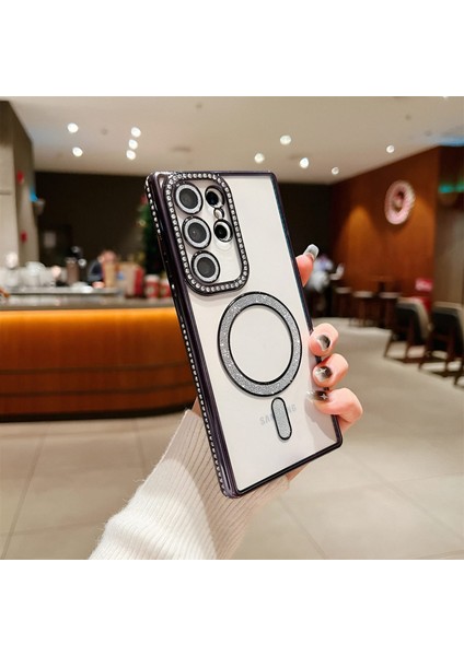 Samsung S24-S25 Plus Uyumlu Şeffaf Taşlı Magsafe Özellikli Kılıf