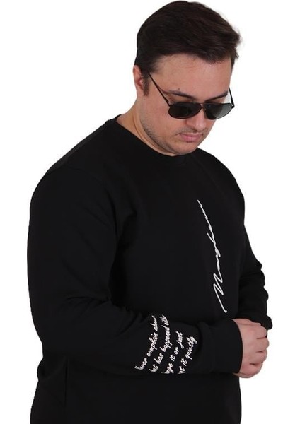 Büyük Beden Bisiklet Yaka Sweat Double Face 25707 Sıyah modelleri