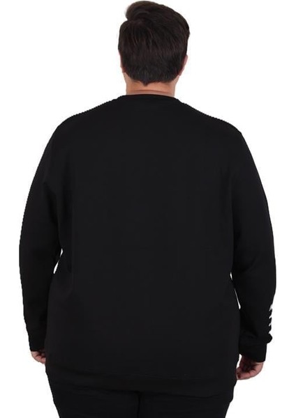 Büyük Beden Bisiklet Yaka Sweat Double Face 25707 Sıyah fırsatları