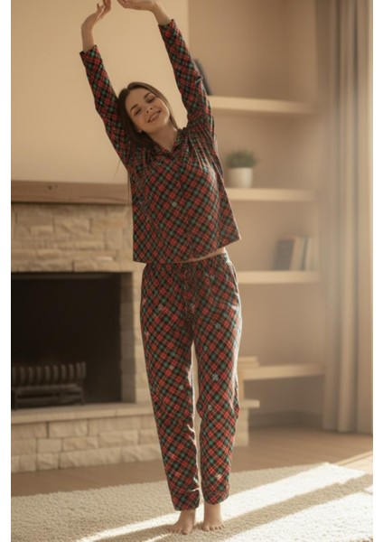 Kaliteli Süet Kumaştan Düğmeli Uzun Kollu Pijama Seti Ev Giyim Takımı | Kadın Pijama Takımı modelleri