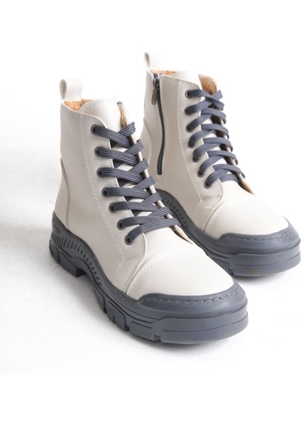 Bıanca Bağcıklı Fermuarlı Ortopedik Taban Suya ve Soğuğa Dayanıklı Cilt Kadın Spor Bot Gt Krem