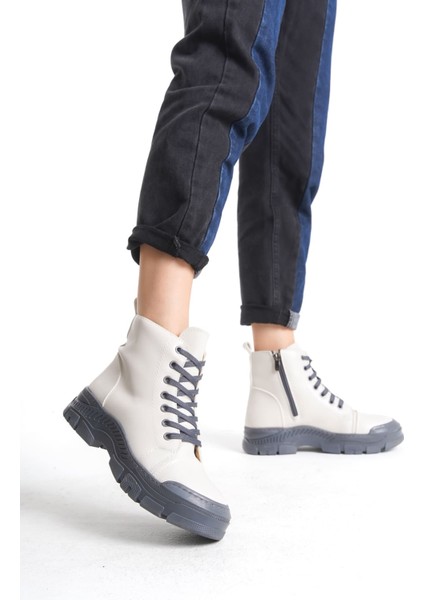 Bıanca Bağcıklı Fermuarlı Ortopedik Taban Suya ve Soğuğa Dayanıklı Cilt Kadın Spor Bot Gt Krem modelleri