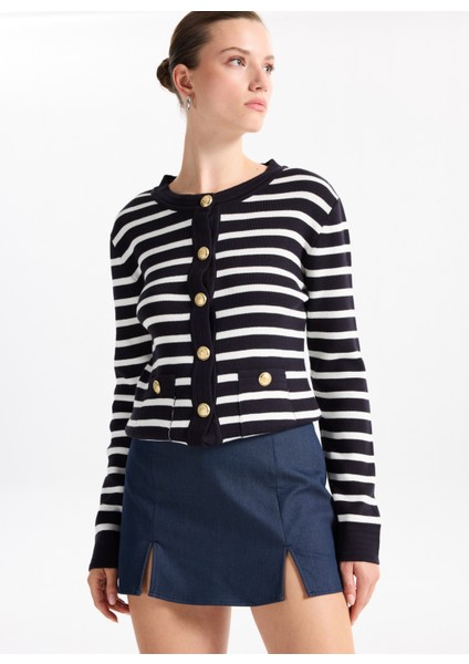 Lacivert - Beyaz Kadın Hırka F5WL-HRK0017 modelleri