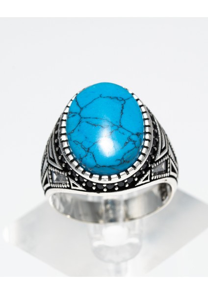 Turkuaz Taşlı 925 Ayar Gümüş Erkek Yüzük – Modern ve Canlı Tasarım fiyatları