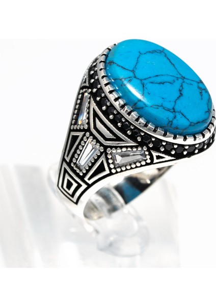 Turkuaz Taşlı 925 Ayar Gümüş Erkek Yüzük – Modern ve Canlı Tasarım modelleri