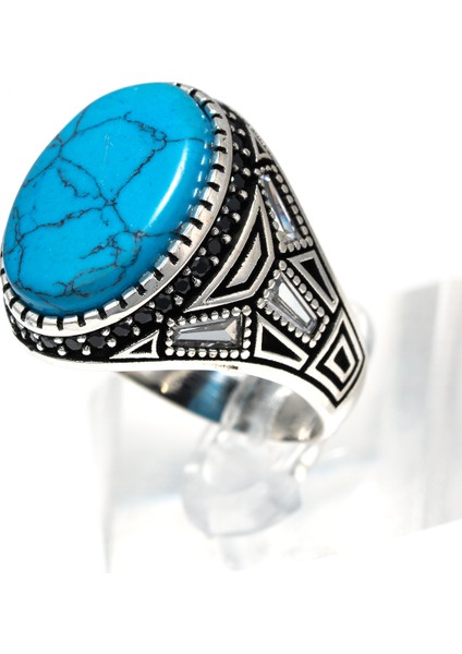 Turkuaz Taşlı 925 Ayar Gümüş Erkek Yüzük – Modern ve Canlı Tasarım fırsatları