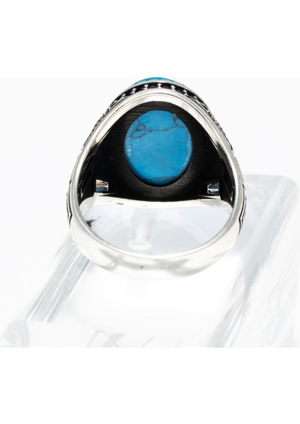 Turkuaz Taşlı 925 Ayar Gümüş Erkek Yüzük – Modern ve Canlı Tasarım