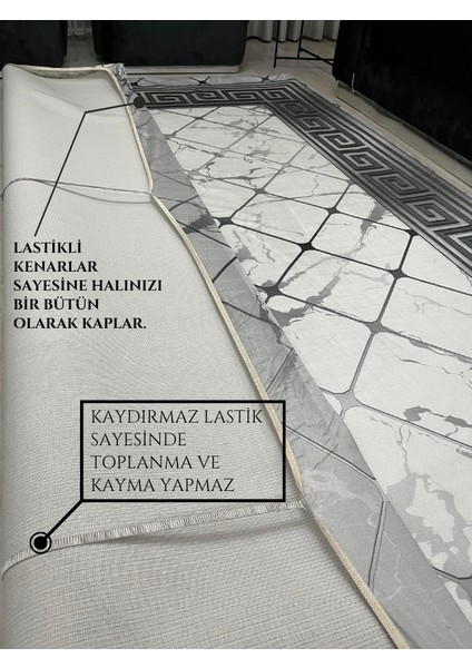 Mermer Desen Yunan Motifli Halı Örtüsü Gri Beyaz *kaymaz Tabanlı Yıkanabilir* fırsatları