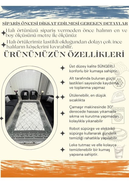 Mermer Desen Yunan Motifli Halı Örtüsü Gri Beyaz *kaymaz Tabanlı Yıkanabilir* indirimleri