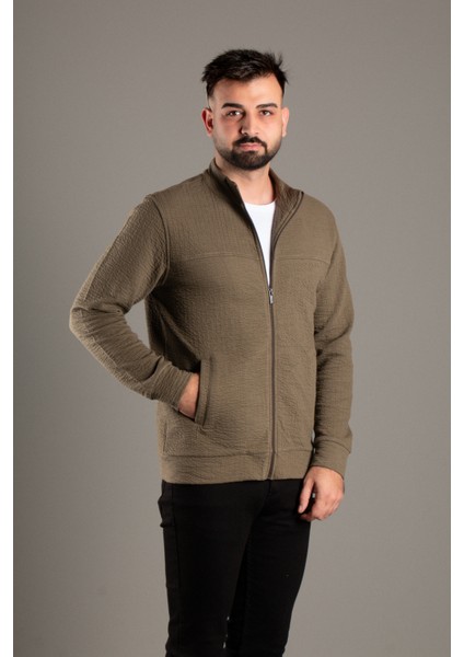 Erkek Haki Dokulu Hırka