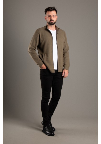 Erkek Haki Dokulu Hırka modelleri