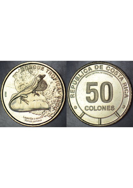 Kosta Rika 50 Kolon 2023 Hatıra-Ipeksi Kertenkele. Çil.
