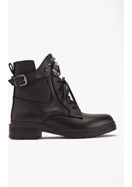 Kadın Siyah Hakiki Deri Taş Detaylı Bot