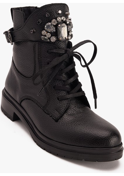 Kadın Siyah Hakiki Deri Taş Detaylı Bot fiyatları