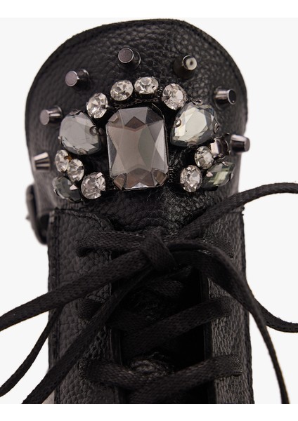 Kadın Siyah Hakiki Deri Taş Detaylı Bot fırsatları