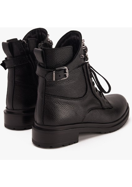 Kadın Siyah Hakiki Deri Taş Detaylı Bot