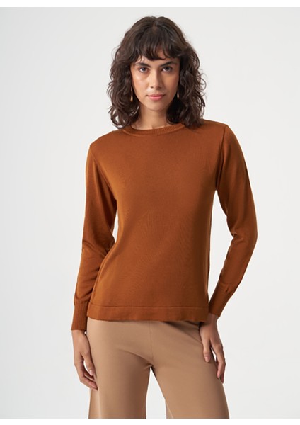 Bisiklet Yaka Normal Düz Hardal Kazak Kadın M1MZ1030240010