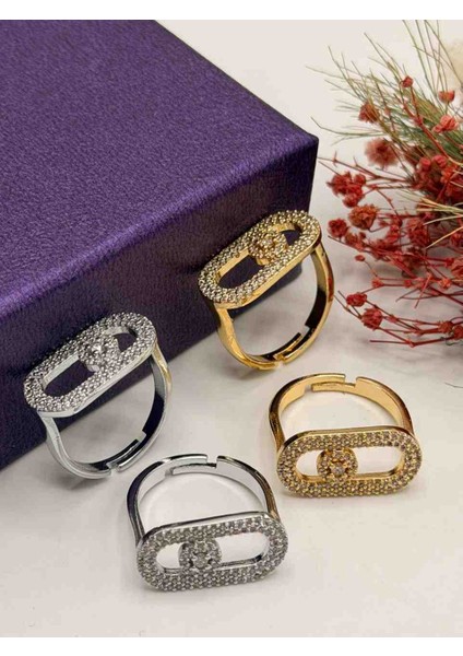 Parlak Zirkon Taşlı Ayarlanabilir Pirinç Yüzük