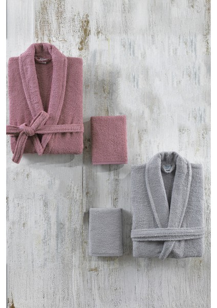 Naturel Bornoz Aile Seti %100 Pamuk 4 Parça Gülkurusu modelleri