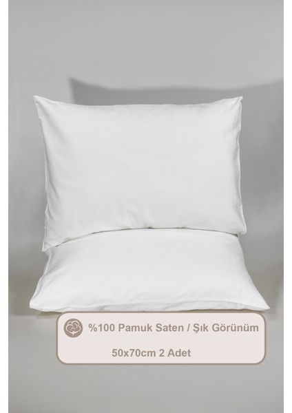 Pamuk Saten Yastık Kılıfı 2 Adet (50X70 Cm) Krem