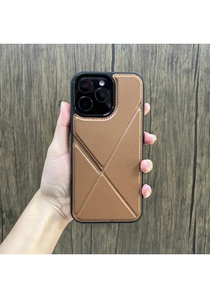 iphone 16 Pro Max Için Kartlıklı Telefon Kılıfı Kahverengi P774