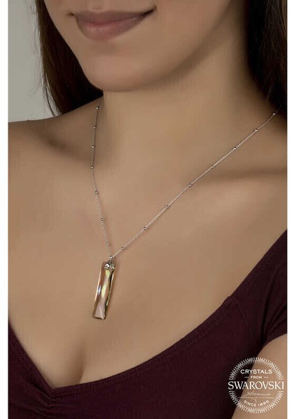 Ucarticaret Swarovski Crystal Taşlı Top Zincir Baget Gümüş Kadın Kolye