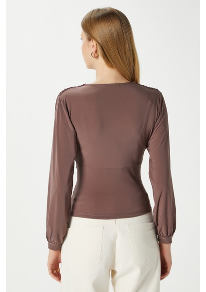 Kadın Sante V Yaka Vizon Yumuşak Sandy Bluz indirimleri