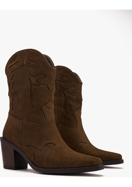 Kadın Western Bot – Hakiki Süet Deri Kovboy Topuklu Bot