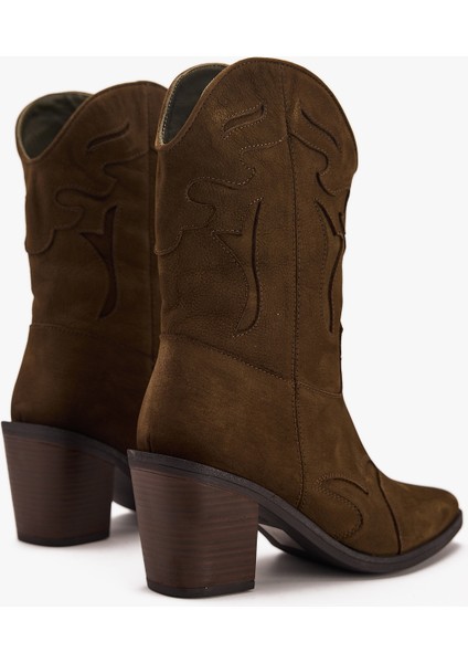 Kadın Western Bot – Hakiki Süet Deri Kovboy Topuklu Bot