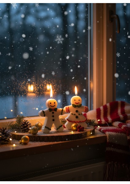 Gingerbread 2'li Renkli Yılbaşı Mumu modelleri