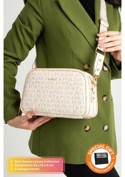 Orijinal Just Polo Collection 5 Bölmeli Lüks Yumuşak Deri Ayarlanabilir Çapraz Askılı Omuz Çantası