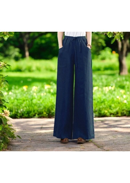 Günlük Beli Bağcıklı Şık Keten Pantolon fırsatları