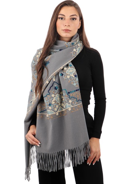 Füme Nakışlı Kışlık Şal