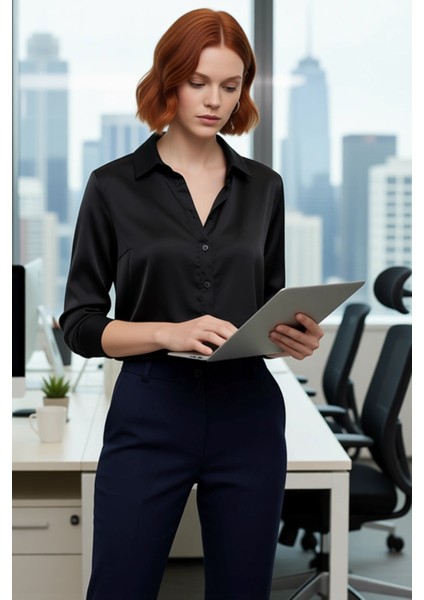 Kadın Için Şık Dokuma Saten Gömlek Regular Kalıp Uzun Kollu Zamansız Tasarım ve Konfor Spor modelleri