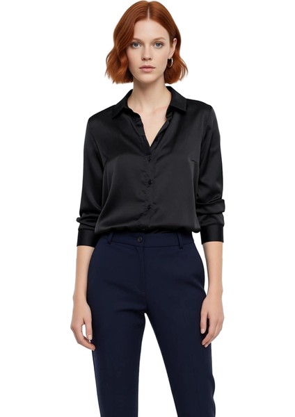 Kadın Için Şık Dokuma Saten Gömlek Regular Kalıp Uzun Kollu Zamansız Tasarım ve Konfor Spor fırsatları