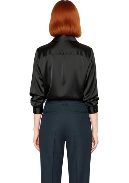 Kadın Için Şık Dokuma Saten Gömlek Regular Kalıp Uzun Kollu Zamansız Tasarım ve Konfor Spor indirimleri