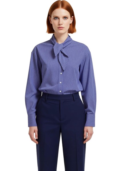 Kadın Çizgili Fular Yaka Gömlek Fonksiyonel Dayanıklı Kaliteli Konforlu Estetik Premium Şık fırsatları