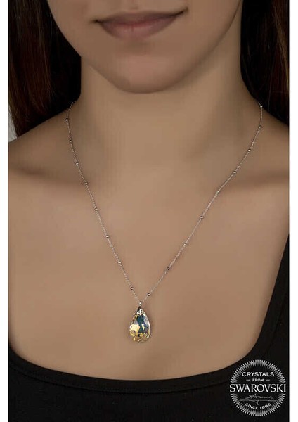 Ucarticaret Swarovski Crystal Taşlı Top Zincir Damla Gümüş Kadın Kolye