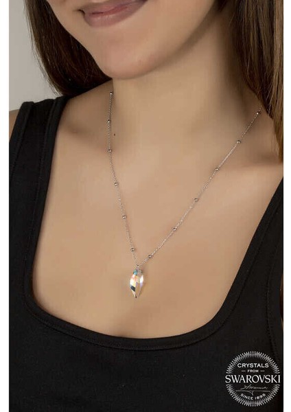 Ucarticaret Crystal Taşlı Top Zincir Gümüş Kadın Kolye