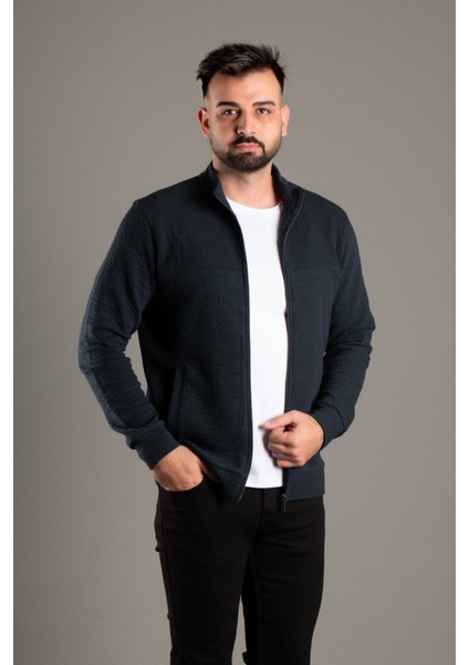 Erkek Lacivert Dokulu Hırka