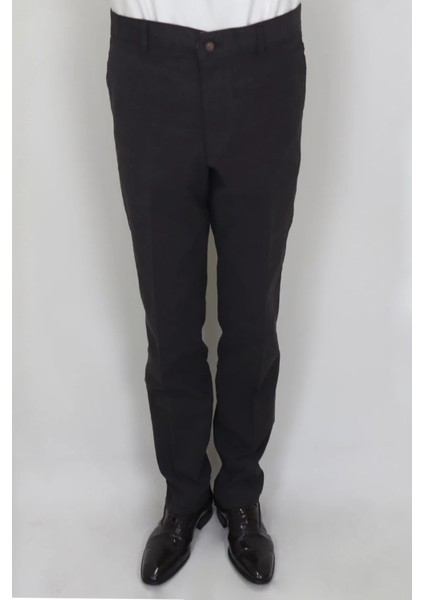 Fistan Store Erkek Kahverengi Rahat Kalıp Yandan Cep Boru Paça Battal Kışlık Keten Pantolon