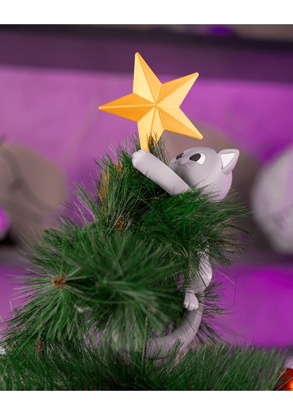 Yıldızlı Kedi Yılbaşı Ağacı Süsü ( Tepe Süsü )