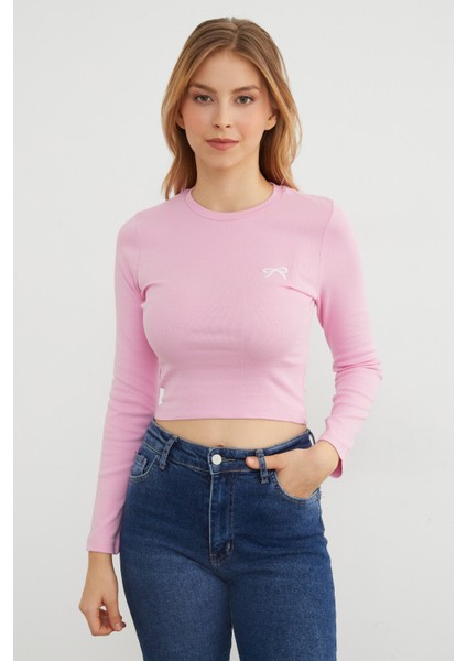 Fiyonk Nakışlı Likralı Crop Body