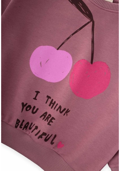 Kiraz Baskılı Sweatshirt Takım 2-10 Yaş Gül Kurusu modelleri