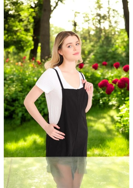 Yazlık Bol Kesim Askılı Keten Tulum