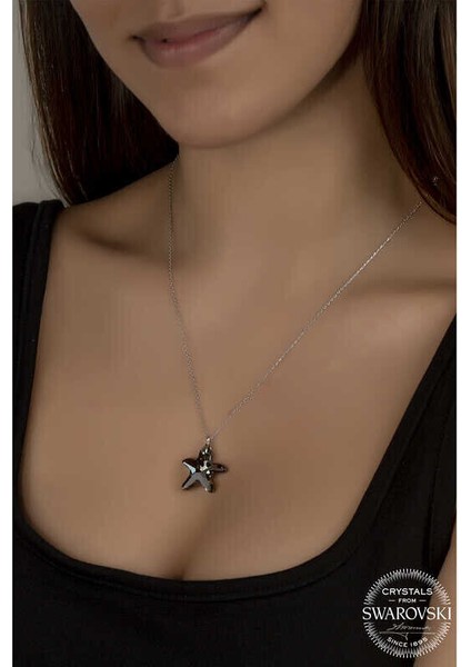 Ucarticaret Swarovski Crystal Taşlı Deniz Yıldızı Gümüş Kadın Kolye