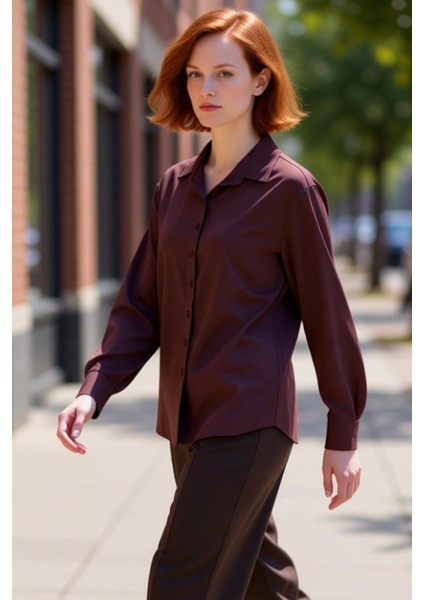 Kadın Oversize Kesim Düşük Kol Uzun Boy Düz Dokuma Gömlek Günlük Tamamlayan Bir Parça Spor